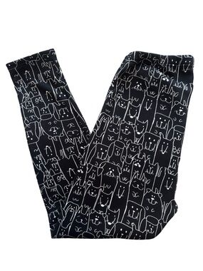 Just Cozy Women's Fleece Lined Leggings XL Black White Cat Dog Print Soft